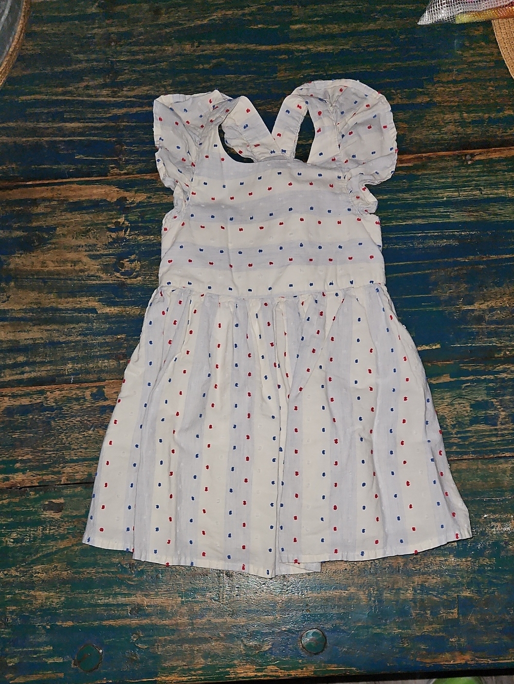 Cat & Jack White Dress with Red and Blue Dot Print
